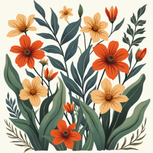 Arte Botánico con Flores Naranjas y Amarillas ilustrasuralq