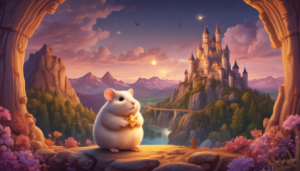 Arte de Fantasía Hamster y Castillo Mágico al Atardecer ilustrasuralq
