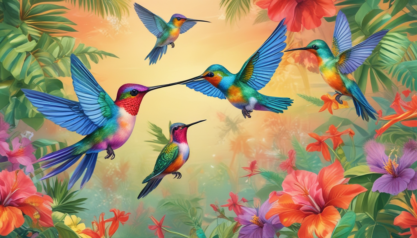 Colibríes Coloridos en el Paraíso Tropical ilustrasualq
