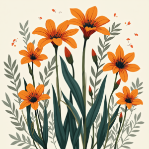 Diseño con Flores Naranjas y Hojas Verdes ilustrasuralq