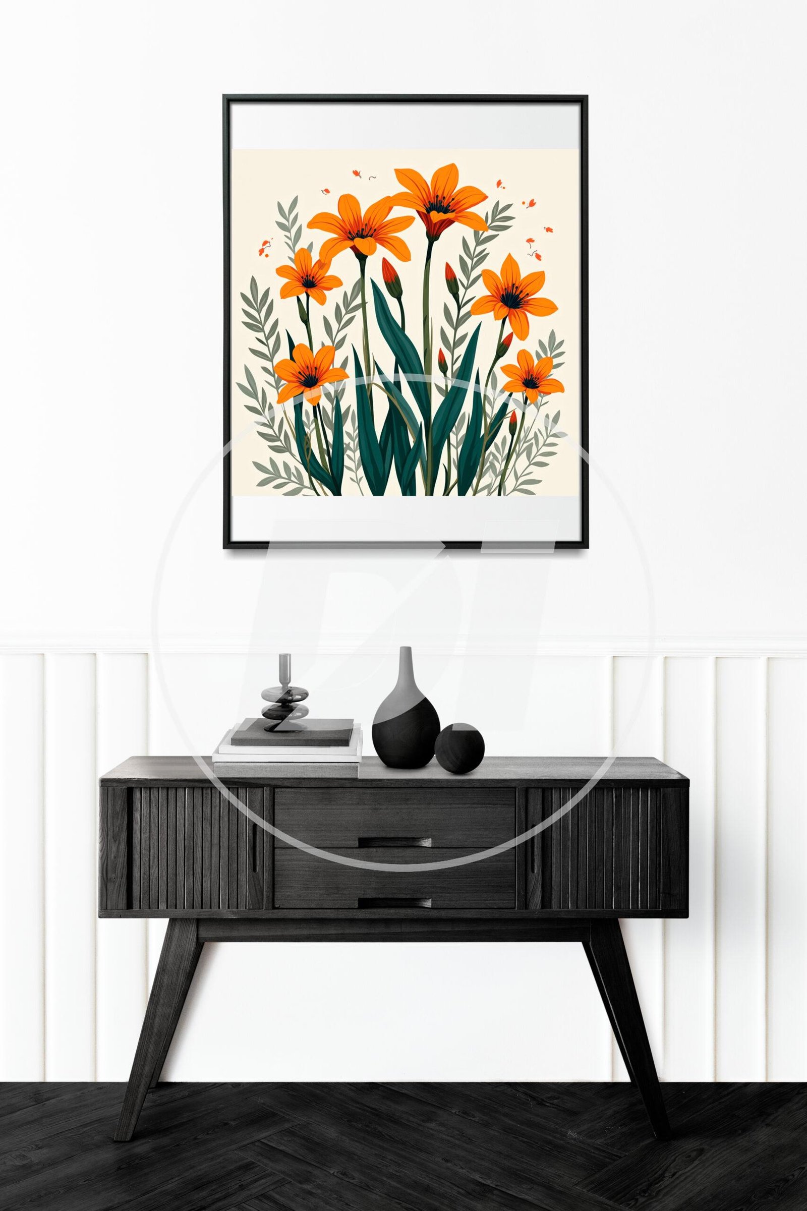 Diseño con Flores Naranjas y Hojas Verdes - Imagen 2