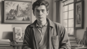 Ilustración Clásica en Blanco y Negro de Hombre en Estudio ilustrasuralq