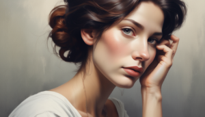 Mujer con Cabello Recogido y Camiseta Blanca ilustrasuralq