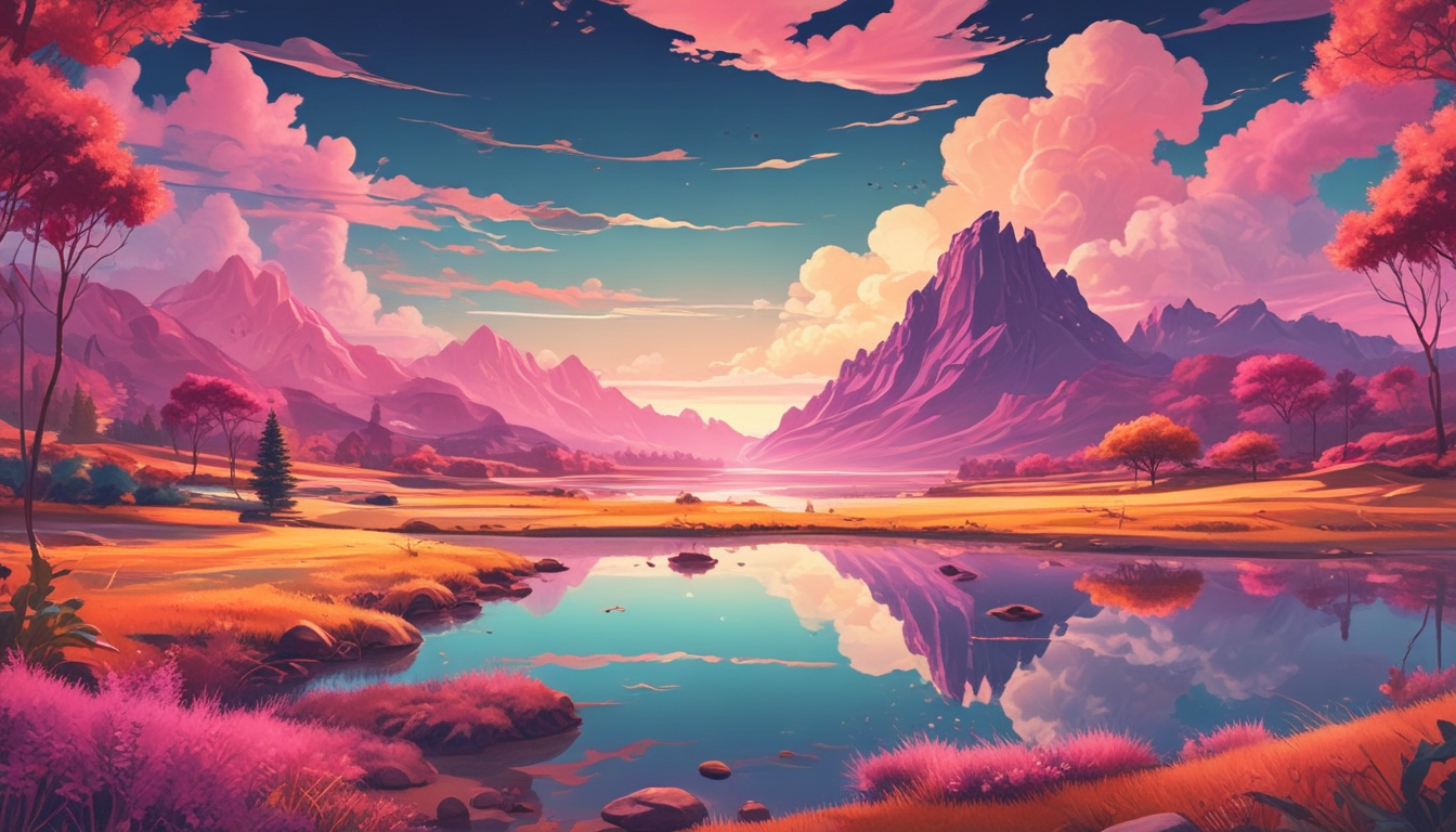 Paisaje de Fantasía con Montañas y Lago ilustrasuralq