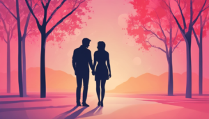 Pareja Enamorada Caminando al Atardecer ilustrasuralq