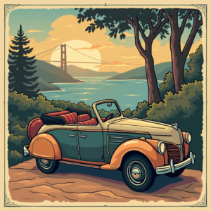 Póster Vintage de Coche Clásico ilustrasuralq
