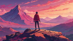 Sueños de Aventura Explorador Frente a una Montaña ilustrasuralq