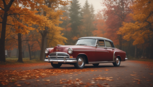 Vehículo vintage en un paisaje de otoño ilustrasuralq