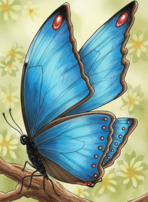 Mariposa azul en rama
