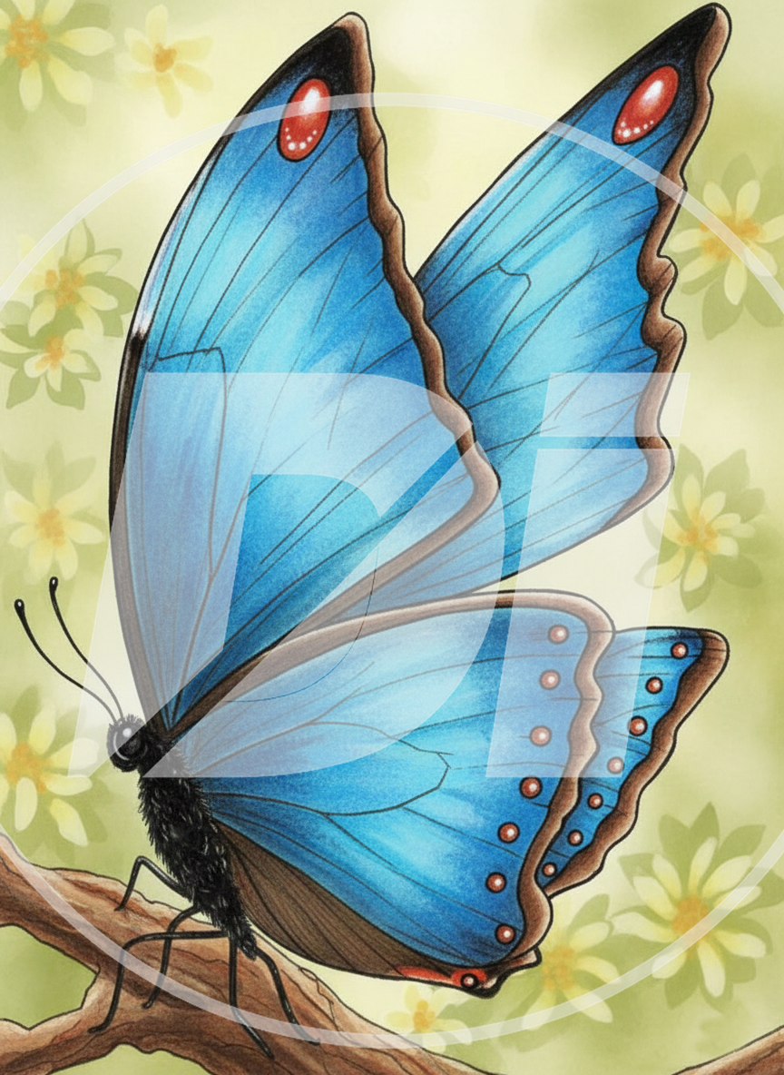 Mariposa azul en rama