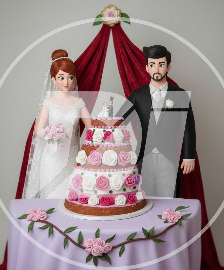 Novios en con tarta nupcial