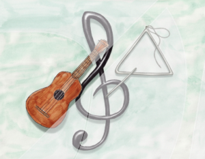 Clave de sol con guitarra y triangulo