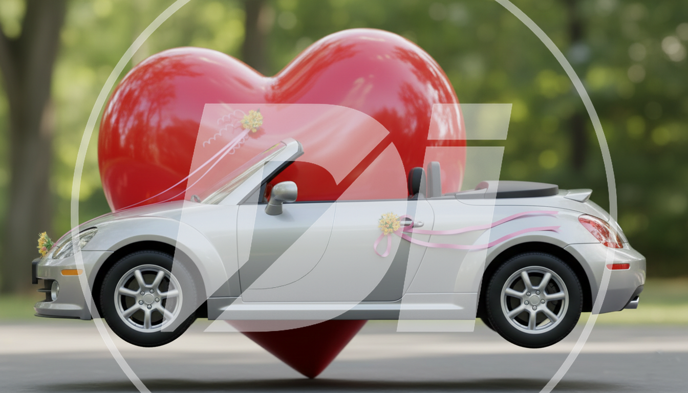 Coche de bodas con corazon