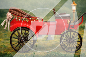 Carruaje vintage en un campo verde di