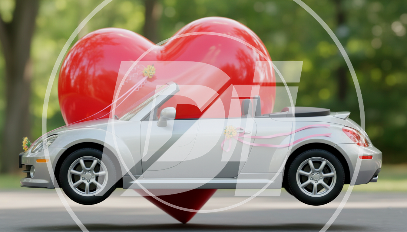 Coche de bodas con corazon di